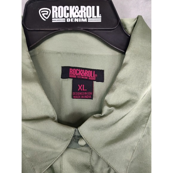Rock & Roll Denim Western Style Button Up Shirt Sage Green XL - Picture 3 of 8